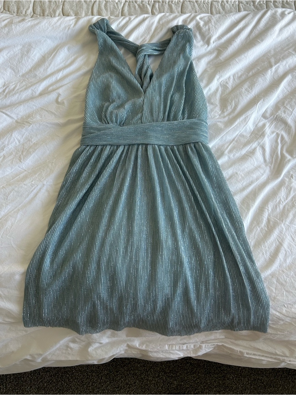 Lulus Light Blue Sparkly V-Neck Dress